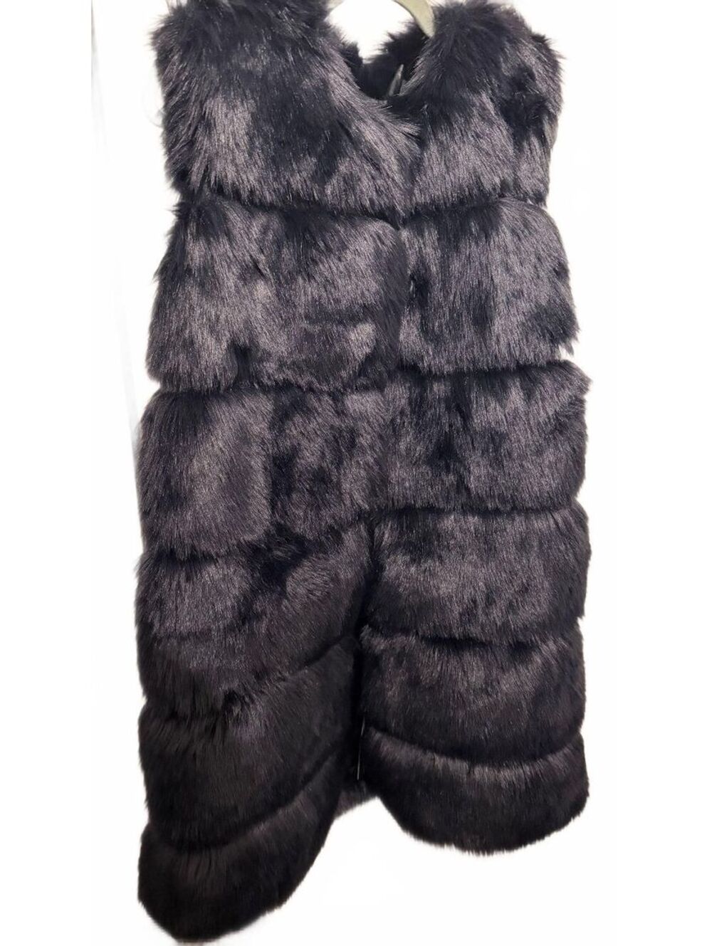 Black Faux Fur Long Vest